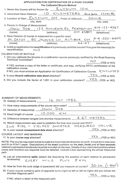 Filled in Application for Certification - page 1