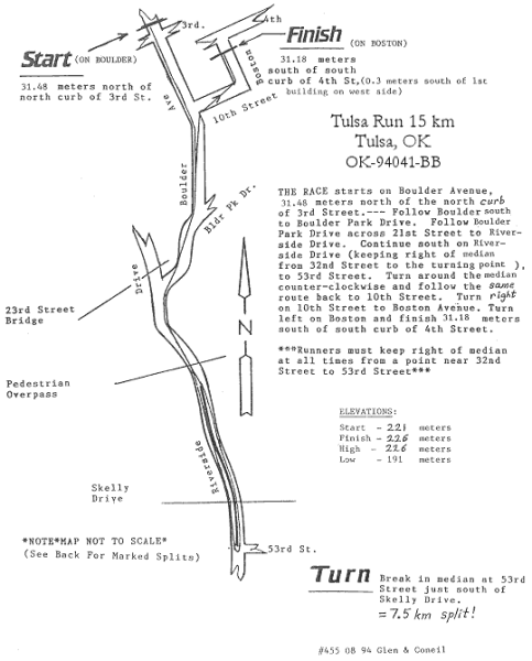 Tulsa Run 15 km Map