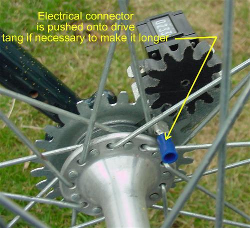 Use electrical connector extension to tang if needed